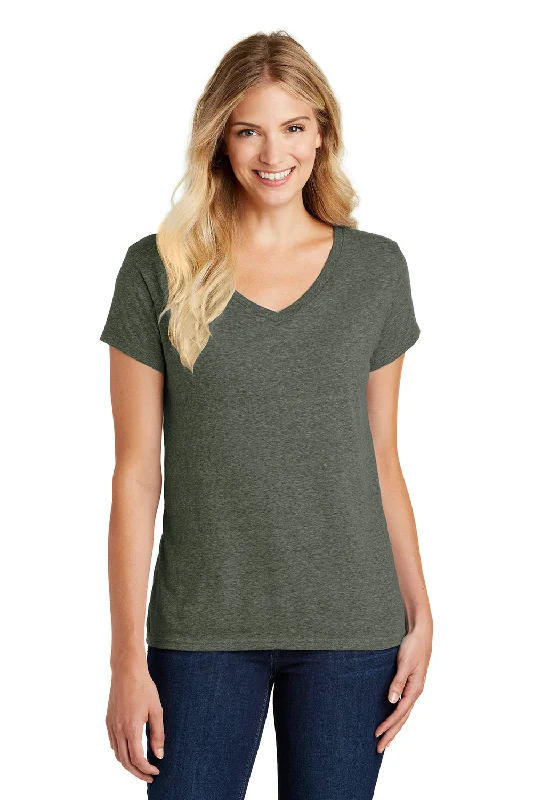 District Womens Perfect Blend Short Sleeve V-Neck T-Shirt - Heather Olive Green