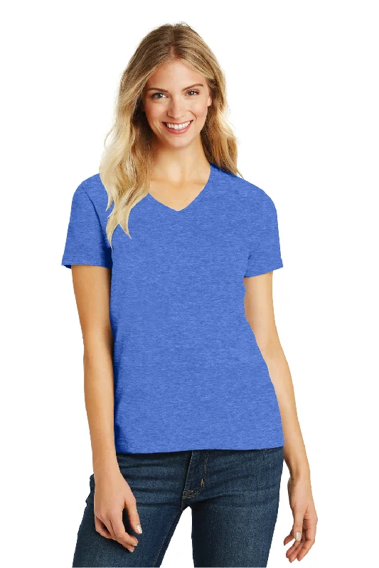 District Womens Perfect Blend Short Sleeve V-Neck T-Shirt - Heather Royal Blue