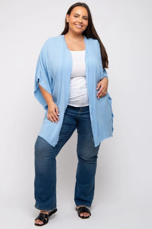 Light Blue Fringe Plus Dolman Sleeve Cover Up