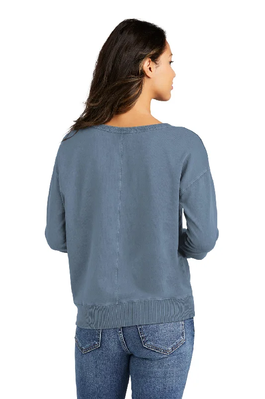 Port & Company Womens Beach Wash Garment Dyed V-Neck Sweatshirt - Faded Denim Blue