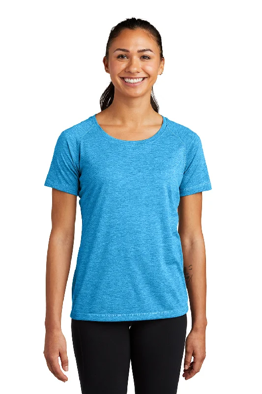 Sport-Tek Womens Moisture Wicking Short Sleeve Scoop Neck T-Shirt - Heather Pond Blue