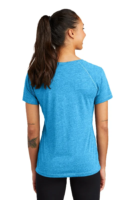 Sport-Tek Womens Moisture Wicking Short Sleeve Scoop Neck T-Shirt - Heather Pond Blue