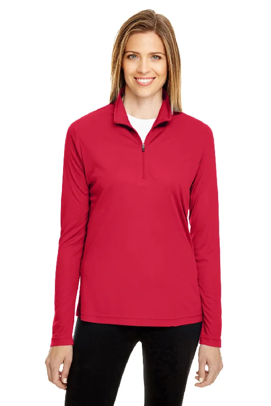 Team 365 Womens Zone Performance Moisture Wicking 1/4 Zip Sweatshirt - Red