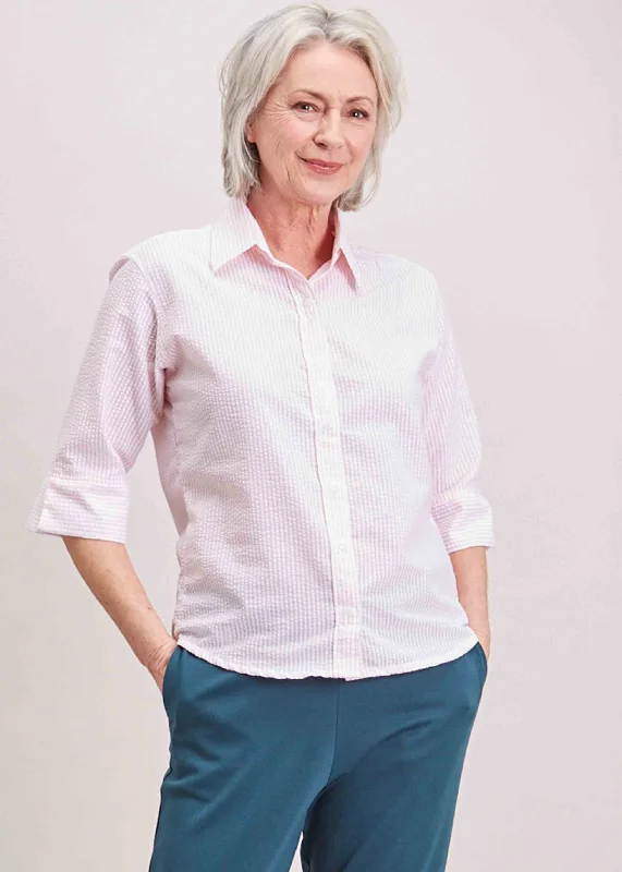 Camilla Cotton Seersucker 3/4 Sleeve VELCRO® Brand Fastening Shirt