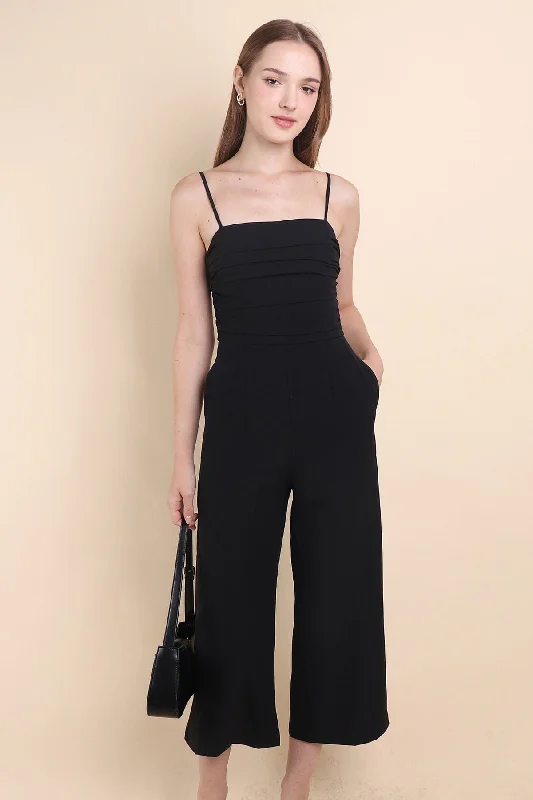 CAMRYN RUCHED JUMPSUIT ROMPER IN BLACK