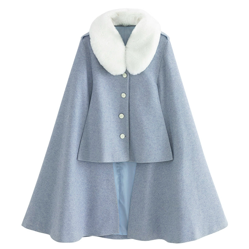 Haze blue fur collar cape