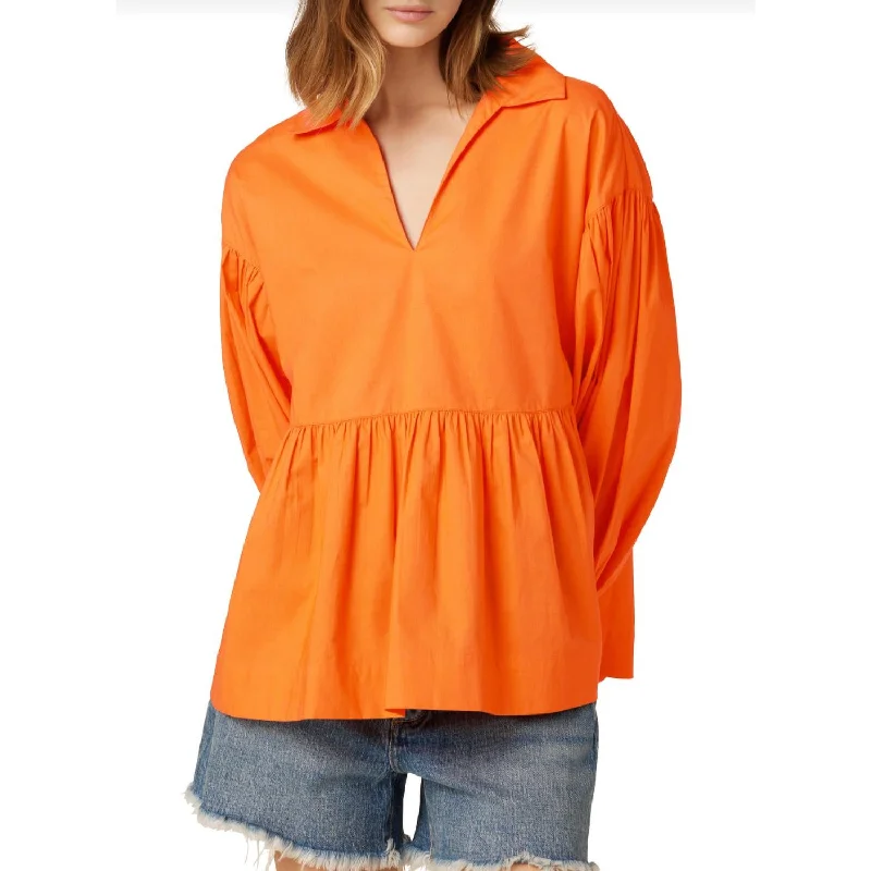 Empire Long Sleeve Poplin Poet Top In Sun Orange