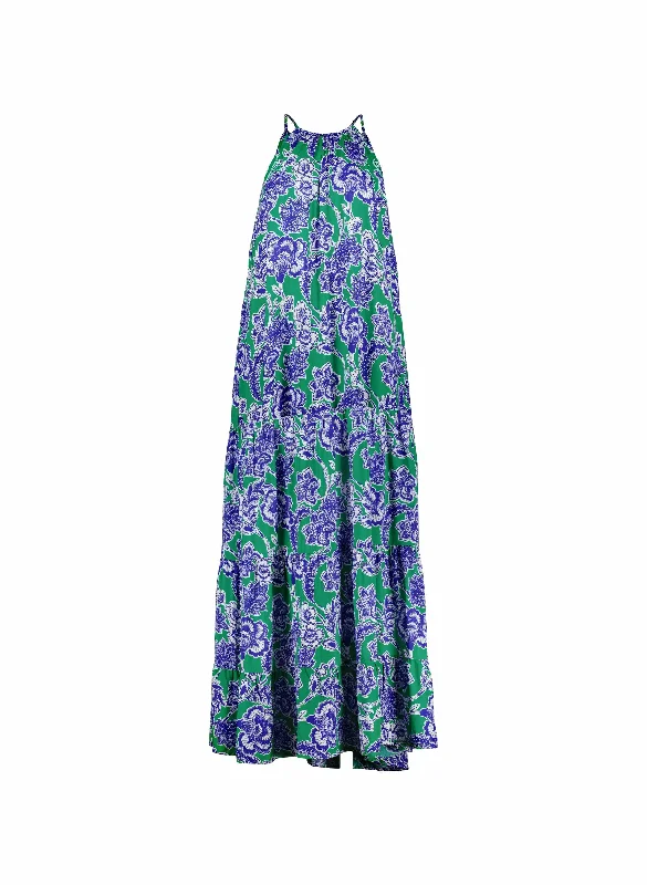 Everly Positano Print LENZING™ ECOVERO™ Halterneck Maxi Dress | Green & Blue