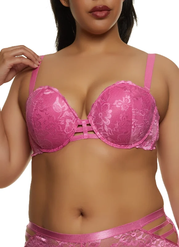 Plus Size Lace Caged Front Detail Balconette Bra | Converts to Strapless