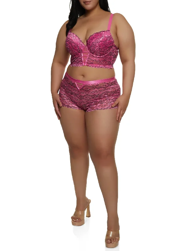 Plus Size Aztec Print Caged Lace Longline Bra