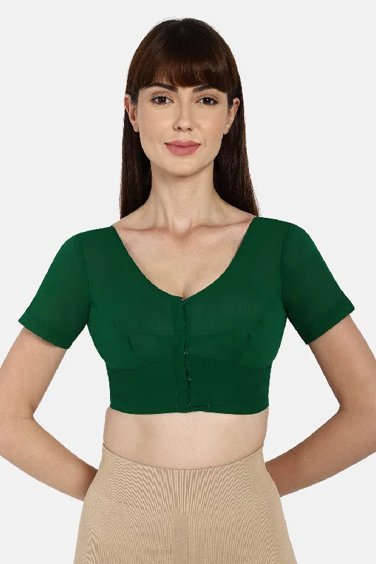 Naidu Hall Round neck short sleeve blouse - Dark Green