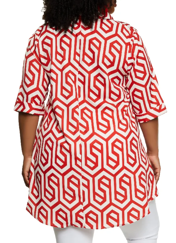 Plus Size Geo Print High Low Shirt