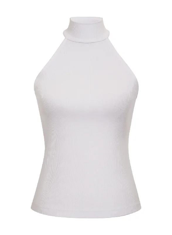 Stateside 2x1 Rib Mock-Neck Tank in White