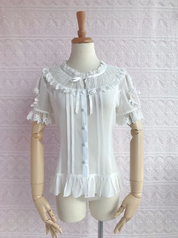 Yilia~Sweet Lolita Puff Sleeve Short Sleeve Blouse